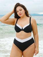 Black Contrast V Cut Plus Size Bikini Bottom - Image 4