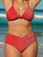 Red Lurex Knot Plus Size Bikini Top - Image 5