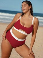 Red Contrast High-Waist Plus Size Bikini Bottom - Image 4