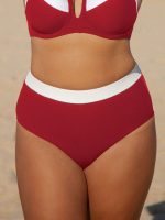 Red Contrast High-Waist Plus Size Bikini Bottom - Image 6