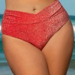 Red Lurex V Cut Plus Size Bikini Bottom