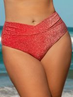 Red Lurex V Cut Plus Size Bikini Bottom