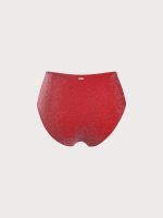 Red Lurex V Cut Plus Size Bikini Bottom - Image 6