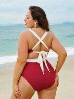 Red Contrast High-Waist Plus Size Bikini Bottom - Image 2
