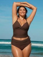 Coffee Ruched Plus Size Bikini Bottom - Image 3