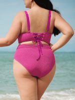 Pink Textured V Cut Plus Size Tankini Bottom - Image 4