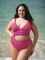 Pink Textured V Cut Plus Size Tankini Bottom - Image 2