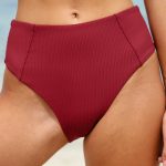 Wine Red Seam Full Coverage Bikini Bottom