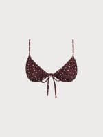 Brown Print Polka Dot Tie-Front Bikini Top - Image 7