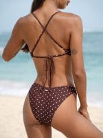 Brown Print Polka Dot U-Ring Bikini Top - Image 2