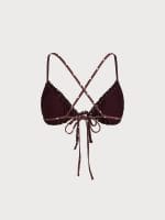 Brown Print Polka Dot Tie-Front Bikini Top - Image 8