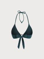 Dark Green Textured Halter Bikini Top - Image 9