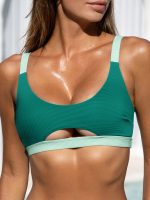 Green Contrast Trim Bikini Top