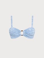 Light Blue Floral Textured Cutout O-Ring Bikini Top - Image 7