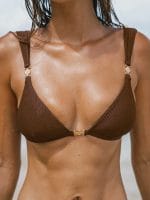 Brown Gold-Accented Bikini Top