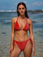 Red Lurex Halter Triangle Bikini Top - Image 4