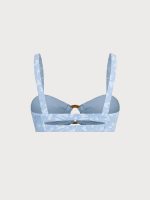 Light Blue Floral Textured Cutout O-Ring Bikini Top - Image 8
