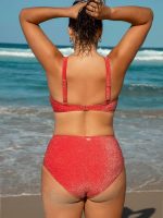 Red Lurex Knot Plus Size Bikini Top - Image 2