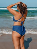 Blue Lurex X Cross Plus Size Bikini Top - Image 3