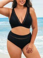 Black V Neck Plus Size Bikini Top - Image 2