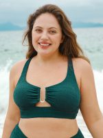 Dark Green Cut Out Plus Size Bikini Top