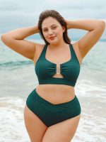 Dark Green Cut Out Plus Size Bikini Top - Image 3