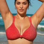 Red Lurex Knot Plus Size Bikini Top