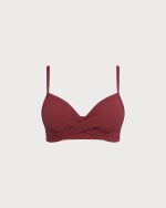 Wine Red Ruched Plus Size Bikini Top - Image 5