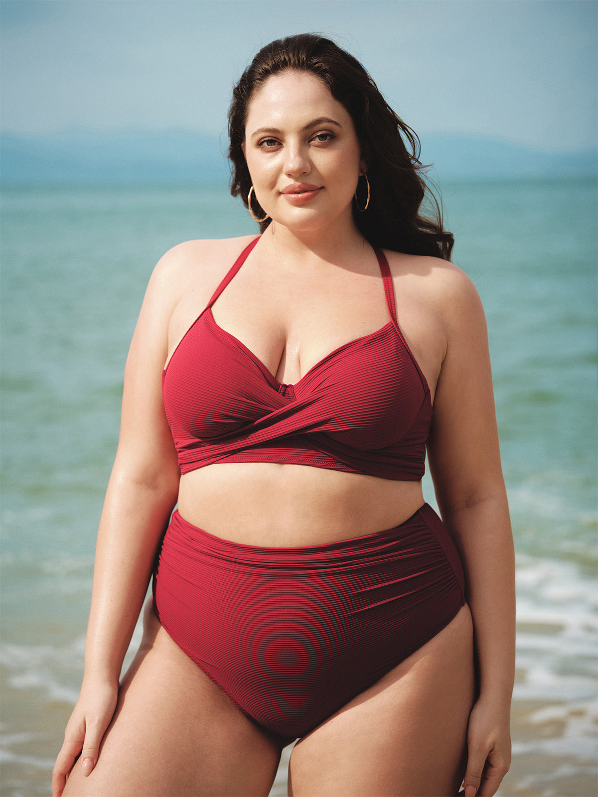 women-knitted-nylon-blended-bikini-tops-sustainable-plus_size_bikinis-wlwtfv Wine Red Ruched Plus Size Bikini Top - Image 1