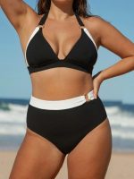 Black Strappy Halter Plus Size Bikini Top - Image 3