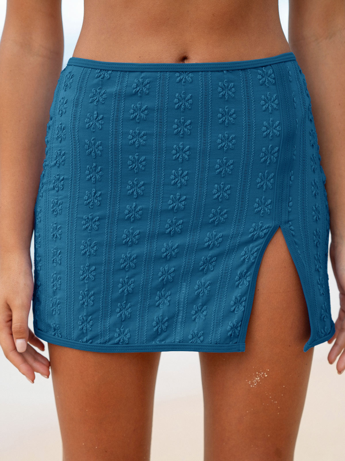 women-knitted-nylon-blended-cover-ups-blue-sustainable-cover-ups-ff2zwe Blue Jacquard Cover-Up Skirt - Image 1