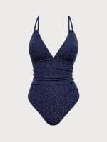 Blue Lurex V-Neck One Piece Swimwear - Image 8