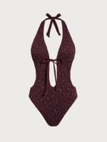 Dark Coffee Tie-Front Cutout One-Piece Swimsuit - Image 7