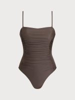 ECONYL® Dark Coffee Ruched One-Piece Swimsuit - Image 6