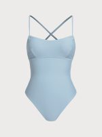 Light Blue Ribbed Cross Back One-Piece Swimsuit - Image 7