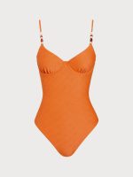 Orange Textured Tummy Control One-Piece Swimsuit - Image 6
