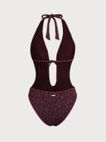 Dark Coffee Tie-Front Cutout One-Piece Swimsuit - Image 8