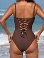 Coffee Cross Back Tummy Control One Piece swimsuit - Image 2
