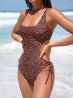 Leopard Print Cross One-Piece Swimsuit