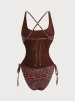 Leopard Print Cross One-Piece Swimsuit - Image 7