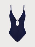 Navy Textured Cross Back One-Piece Swimsuit - Image 6