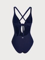 Navy Textured Cross Back One-Piece Swimsuit - Image 7