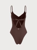 Coffee Ribbed Twist Knot One-Piece Swimsuit - Image 11