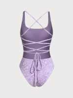 Purple Print Textured One-Piece Swimsuit - Image 7