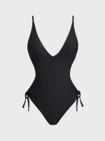 Black V Neck Backless One-Piece Swimsuit - Image 6