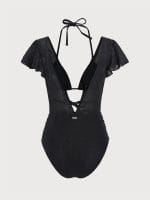 Black Lurex V Neck Tie One-Piece Swimsuit - Image 9