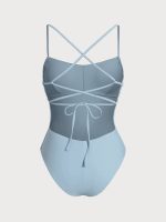 Light Blue Ribbed Cross Back One-Piece Swimsuit - Image 8