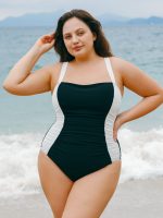 Black White Side Plus Size One-Piece Swimsuit - Image 3