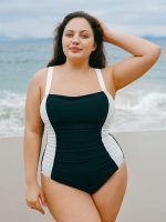 Black White Side Plus Size One-Piece Swimsuit - Image 4