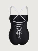Black White Side Plus Size One-Piece Swimsuit - Image 7